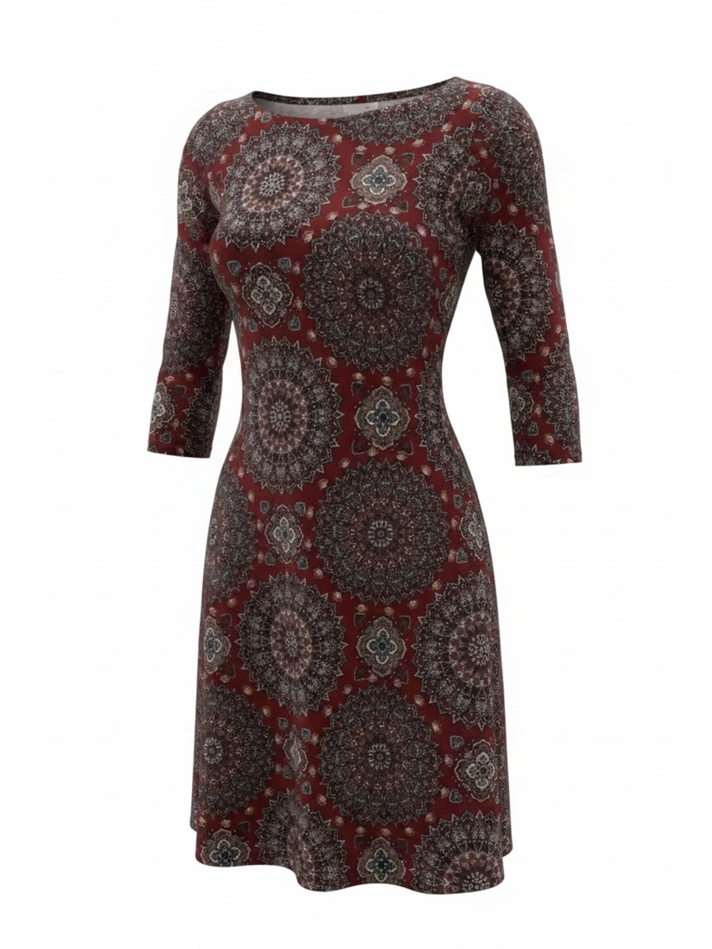 Awesome Fall Dress!! Living doll Burgundy Medallion Scoop Neck A-Line Dress